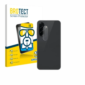 Parte frontal de un envase de producto con el logotipo de la marca BROTECT. Al lado se muestra el dispositivo Samsung Galaxy A