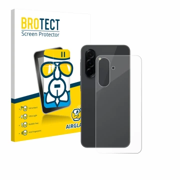 Parte frontal de un envase de producto con el logotipo de la marca BROTECT. Al lado se muestra el dispositivo Samsung Galaxy A