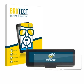 Parte frontal de un envase de producto con el logotipo de la marca BROTECT. Al lado se muestra el dispositivo KTM 990 Duke R 2