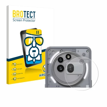 Parte frontal de un envase de producto con el logotipo de la marca BROTECT. Al lado se muestra el dispositivo Nothing Phone (3