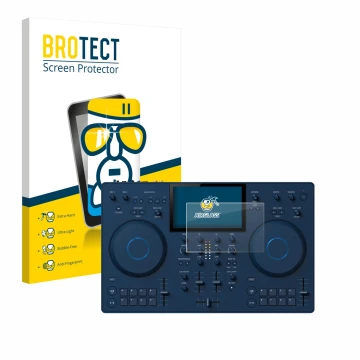 Parte frontal de un envase de producto con el logotipo de la marca BROTECT. Al lado se muestra el dispositivo AlphaTheta OMNIS