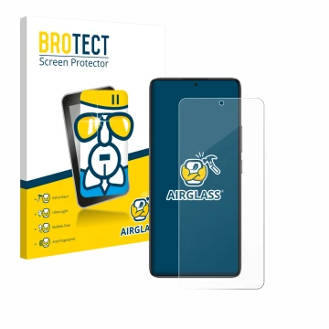 Parte frontal de un envase de producto con el logotipo de la marca BROTECT. Al lado se muestra el dispositivo Xiaomi Poco F7 U