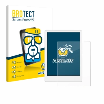 Parte frontal de un envase de producto con el logotipo de la marca BROTECT. Al lado se muestra el dispositivo Meebook M8 7.8