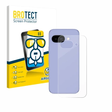 Parte frontal de un envase de producto con el logotipo de la marca BROTECT. Al lado se muestra el dispositivo Google Pixel 9a 