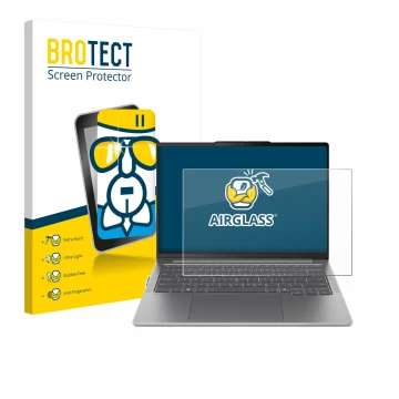 Parte frontal de un envase de producto con el logotipo de la marca BROTECT. Al lado se muestra el dispositivo Lenovo IdeaPad P