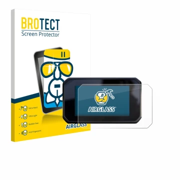 Parte frontal de un envase de producto con el logotipo de la marca BROTECT. Al lado se muestra el dispositivo Honda CBR650R 20