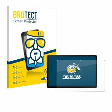 Parte frontal de un envase de producto con el logotipo de la marca BROTECT. Al lado se muestra el dispositivo Samsung Galaxy T