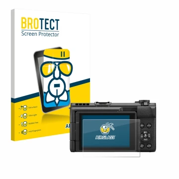 Parte frontal de un envase de producto con el logotipo de la marca BROTECT. Al lado se muestra el dispositivo Canon PowerShot 