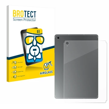 Parte frontal de un envase de producto con el logotipo de la marca BROTECT. Al lado se muestra el dispositivo Samsung Galaxy T