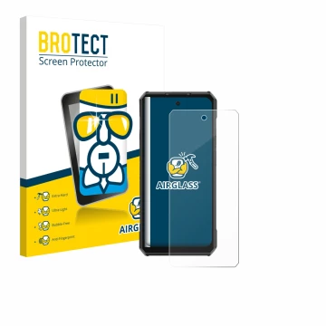 Parte frontal de un envase de producto con el logotipo de la marca BROTECT. Al lado se muestra el dispositivo Ulefone Armor 30