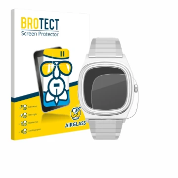 Parte frontal de un envase de producto con el logotipo de la marca BROTECT. Al lado se muestra el dispositivo Timex Reissue 19