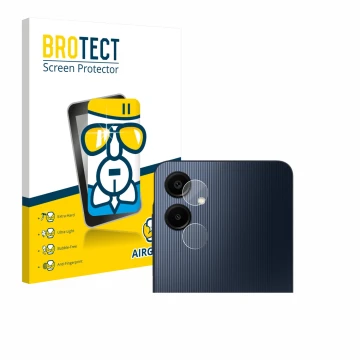 Parte frontal de un envase de producto con el logotipo de la marca BROTECT. Al lado se muestra el dispositivo Samsung Galaxy A