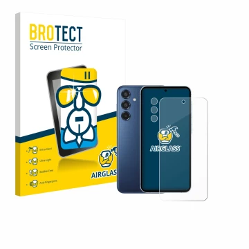 Parte frontal de un envase de producto con el logotipo de la marca BROTECT. Al lado se muestra el dispositivo Samsung Galaxy M