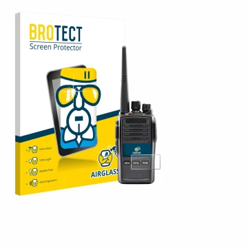 Parte frontal de un envase de producto con el logotipo de la marca BROTECT. Al lado se muestra el dispositivo Midland G18 Pro 