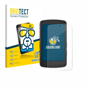 Parte frontal de un envase de producto con el logotipo de la marca BROTECT. Al lado se muestra el dispositivo Bryton Rider S81