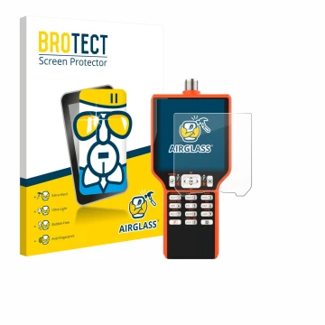 Parte frontal de un envase de producto con el logotipo de la marca BROTECT. Al lado se muestra el dispositivo RigExpert MATCH 