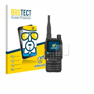 Parte frontal de un envase de producto con el logotipo de la marca BROTECT. Al lado se muestra el dispositivo Tidradio TD-H3 c