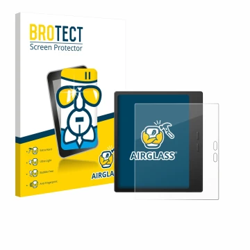 Parte frontal de un envase de producto con el logotipo de la marca BROTECT. Al lado se muestra el dispositivo Boox Go 7 con su