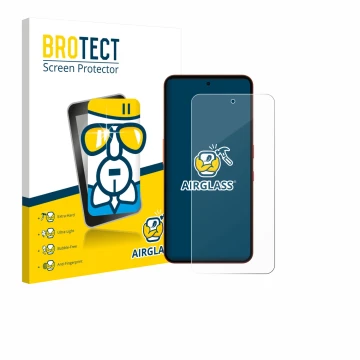 Parte frontal de un envase de producto con el logotipo de la marca BROTECT. Al lado se muestra el dispositivo Nothing CMF Phon