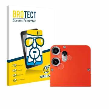 Parte frontal de un envase de producto con el logotipo de la marca BROTECT. Al lado se muestra el dispositivo Nothing CMF Phon