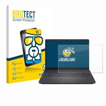 Parte frontal de un envase de producto con el logotipo de la marca BROTECT. Al lado se muestra el dispositivo Dell Pro Max 14 