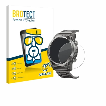 Parte frontal de un envase de producto con el logotipo de la marca BROTECT. Al lado se muestra el dispositivo Naixues 55G 1.46