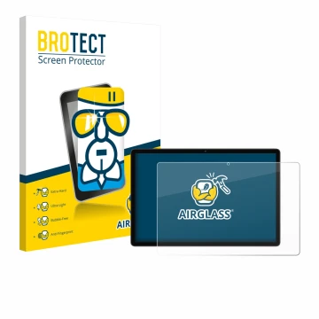 Parte frontal de un envase de producto con el logotipo de la marca BROTECT. Al lado se muestra el dispositivo Blackview Mega 8