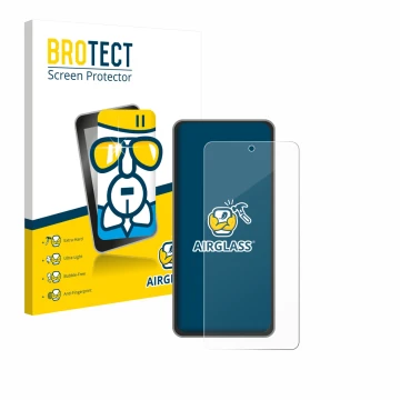 Parte frontal de un envase de producto con el logotipo de la marca BROTECT. Al lado se muestra el dispositivo realme GT 7T con