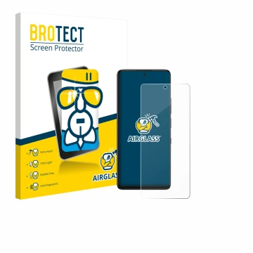 Parte frontal de un envase de producto con el logotipo de la marca BROTECT. Al lado se muestra el dispositivo TCL 60 NxtPaper 