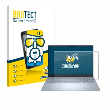 Parte frontal de un envase de producto con el logotipo de la marca BROTECT. Al lado se muestra el dispositivo Dell 14 Plus Lap