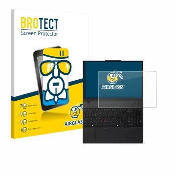 Parte frontal de un envase de producto con el logotipo de la marca BROTECT. Al lado se muestra el dispositivo Lenovo ThinkPad 