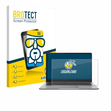 Parte frontal de un envase de producto con el logotipo de la marca BROTECT. Al lado se muestra el dispositivo ASUS ExpertBook 