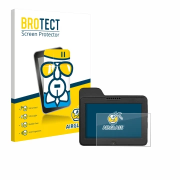 Parte frontal de un envase de producto con el logotipo de la marca BROTECT. Al lado se muestra el dispositivo Naviter Omni con