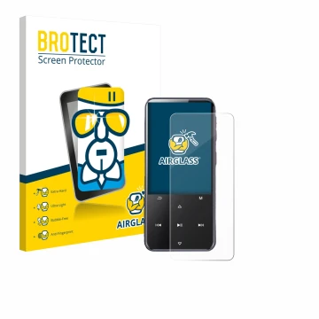 Parte frontal de un envase de producto con el logotipo de la marca BROTECT. Al lado se muestra el dispositivo AGPtek M3 con su