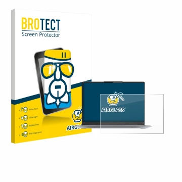 Parte frontal de un envase de producto con el logotipo de la marca BROTECT. Al lado se muestra el dispositivo Lenovo ThinkBook