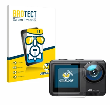 Parte frontal de un envase de producto con el logotipo de la marca BROTECT. Al lado se muestra el dispositivo Wolfang GA420 co