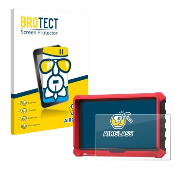 Parte frontal de un envase de producto con el logotipo de la marca BROTECT. Al lado se muestra el dispositivo Lilliput A7s 7