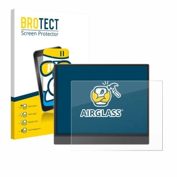 Parte frontal de un envase de producto con el logotipo de la marca BROTECT. Al lado se muestra el dispositivo Boox Tab X C con