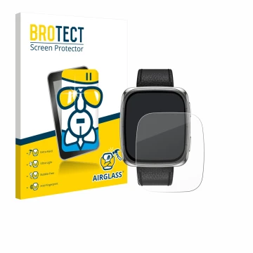 Parte frontal de un envase de producto con el logotipo de la marca BROTECT. Al lado se muestra el dispositivo Amazfit Active 2