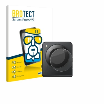 Parte frontal de un envase de producto con el logotipo de la marca BROTECT. Al lado se muestra el dispositivo Nubia Flip 5G (S