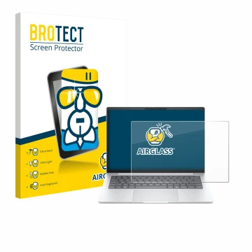 Parte frontal de un envase de producto con el logotipo de la marca BROTECT. Al lado se muestra el dispositivo HP EliteBook 8 G