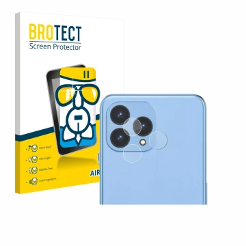 Parte frontal de un envase de producto con el logotipo de la marca BROTECT. Al lado se muestra el dispositivo Cubot P80 (SÓLO 