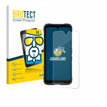 Parte frontal de un envase de producto con el logotipo de la marca BROTECT. Al lado se muestra el dispositivo Hammer Blade 5G 