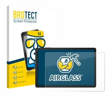 Parte frontal de un envase de producto con el logotipo de la marca BROTECT. Al lado se muestra el dispositivo Doogee Tab G6 Pl