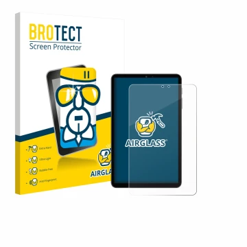 Parte frontal de un envase de producto con el logotipo de la marca BROTECT. Al lado se muestra el dispositivo Alldocube iPlay 