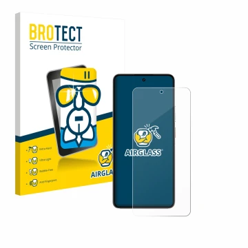 Parte frontal de un envase de producto con el logotipo de la marca BROTECT. Al lado se muestra el dispositivo realme P3 5G con