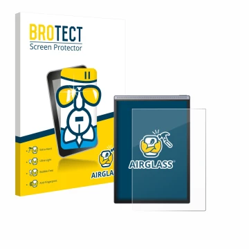 Parte frontal de un envase de producto con el logotipo de la marca BROTECT. Al lado se muestra el dispositivo iflytek Ainote A