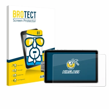 Parte frontal de un envase de producto con el logotipo de la marca BROTECT. Al lado se muestra el dispositivo Viltrox DC-A1 28