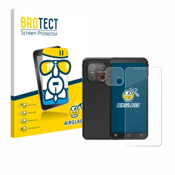 Parte frontal de un envase de producto con el logotipo de la marca BROTECT. Al lado se muestra el dispositivo Emporia Smart 7 