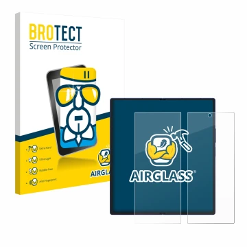 Parte frontal de un envase de producto con el logotipo de la marca BROTECT. Al lado se muestra el dispositivo Samsung Galaxy Z